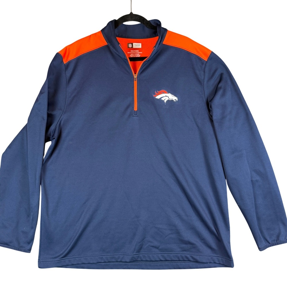 NFL Denver Broncos Quarter Zip Men 2XL Navy Blue‎ Orange Fleece Pullover M1-4370
